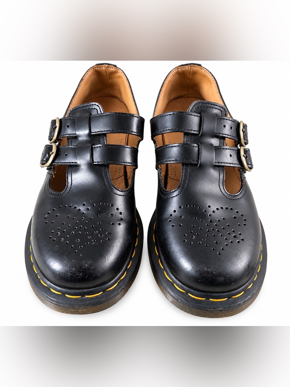 Dr. Martens 12916 Black Leather Double Buckle T Bar Mary Jane Shoes 7